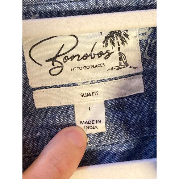 Bonobos Short Sleeve Button Down Shirt Floral Print Chambray ~ Sz L Slim Fit - Picture 7 of 8